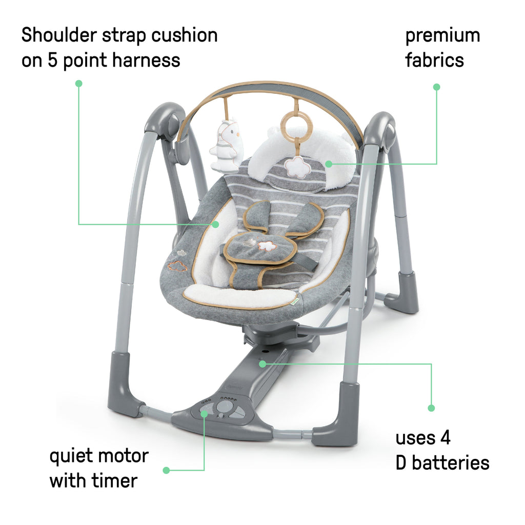 Ingenuity Boutique Collection Deluxe Swing 'n Go Portable Baby Swing, Bella Teddy