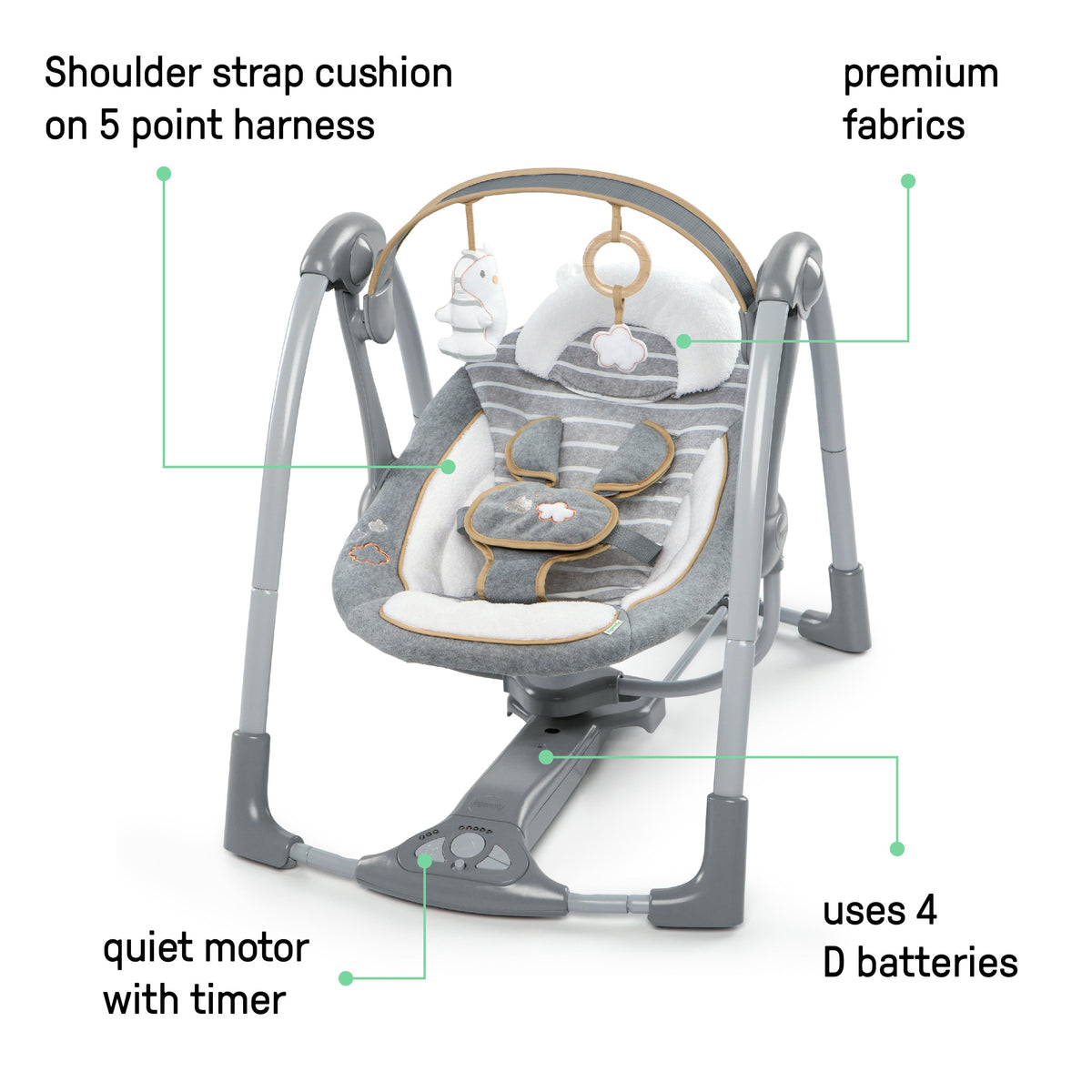Ingenuity Boutique Collection Deluxe Swing 'n Go Portable Baby Swing, Bella Teddy