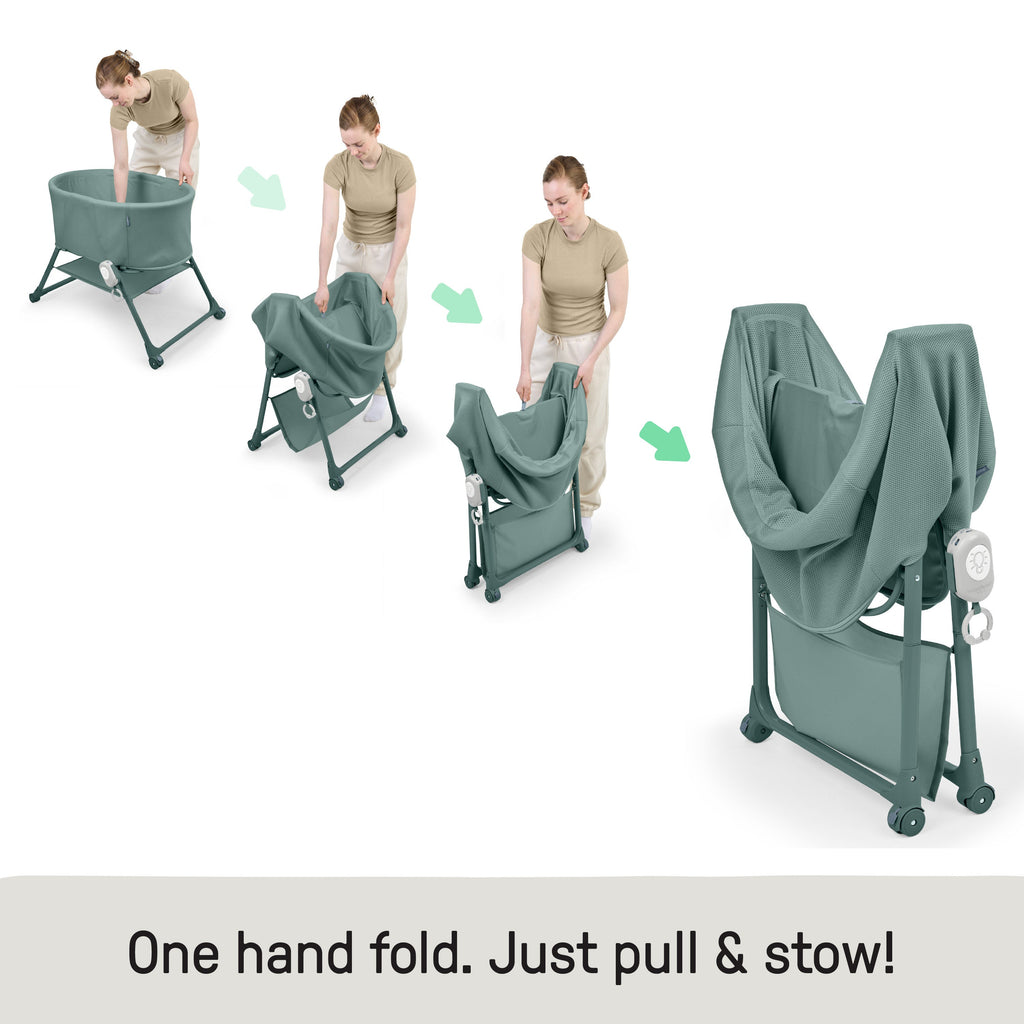 Ingenuity Snooze & Stow Easy-Folding Bassinet with Sound, Light & Vibration - Luxe Evergreen