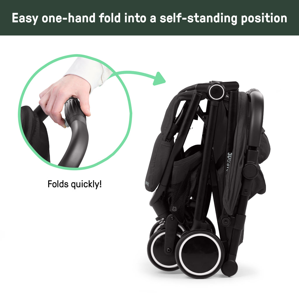 Ingenuity 3D Travelmate Pro Travel Stroller with Fold-Away Ride-On Board, Car Seat Compatible - Black