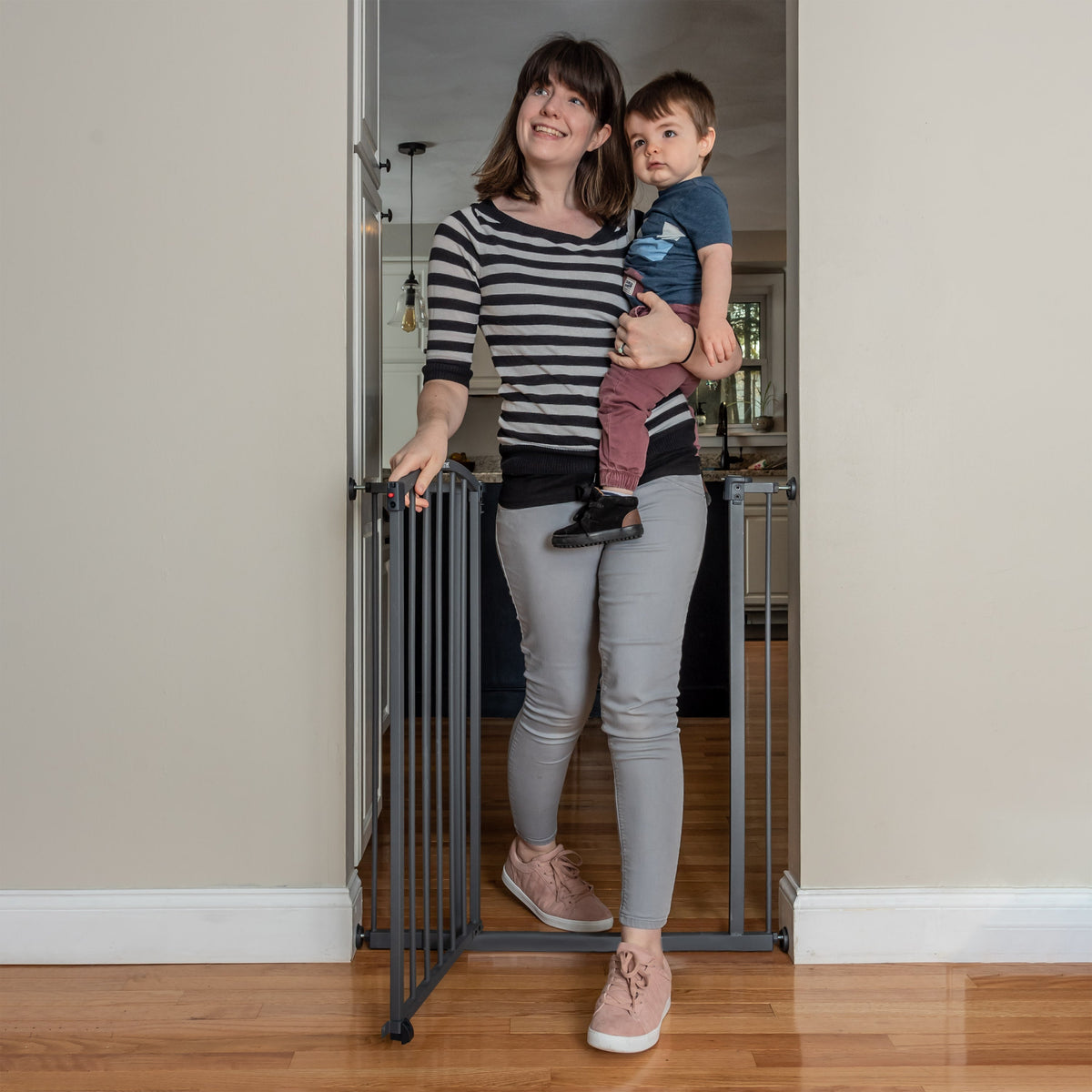 Extra Tall Decor Safety Gate, Openings 28-38.25 Wide, 26 Tall - Gray