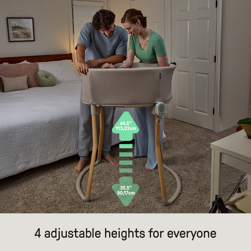 Ingenuity Right Height Adjustable Bassinet for Postpartum Recovery  4 Height Levels, Soothing Vibration, Light & Sound - Sand