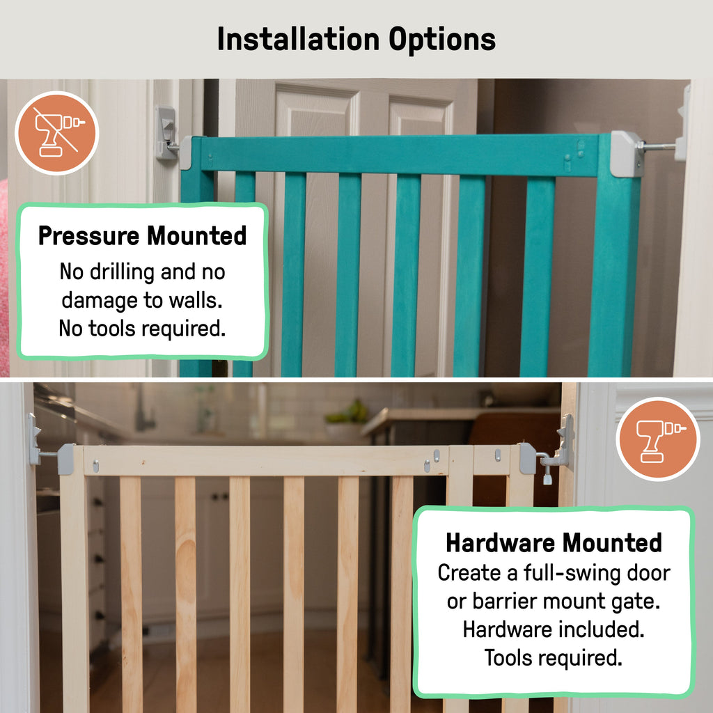 The Doorway 36S Series Custom Collection Pet and Baby Gate, Openings 30-36 Wide, 22 Tall - Natural Wood