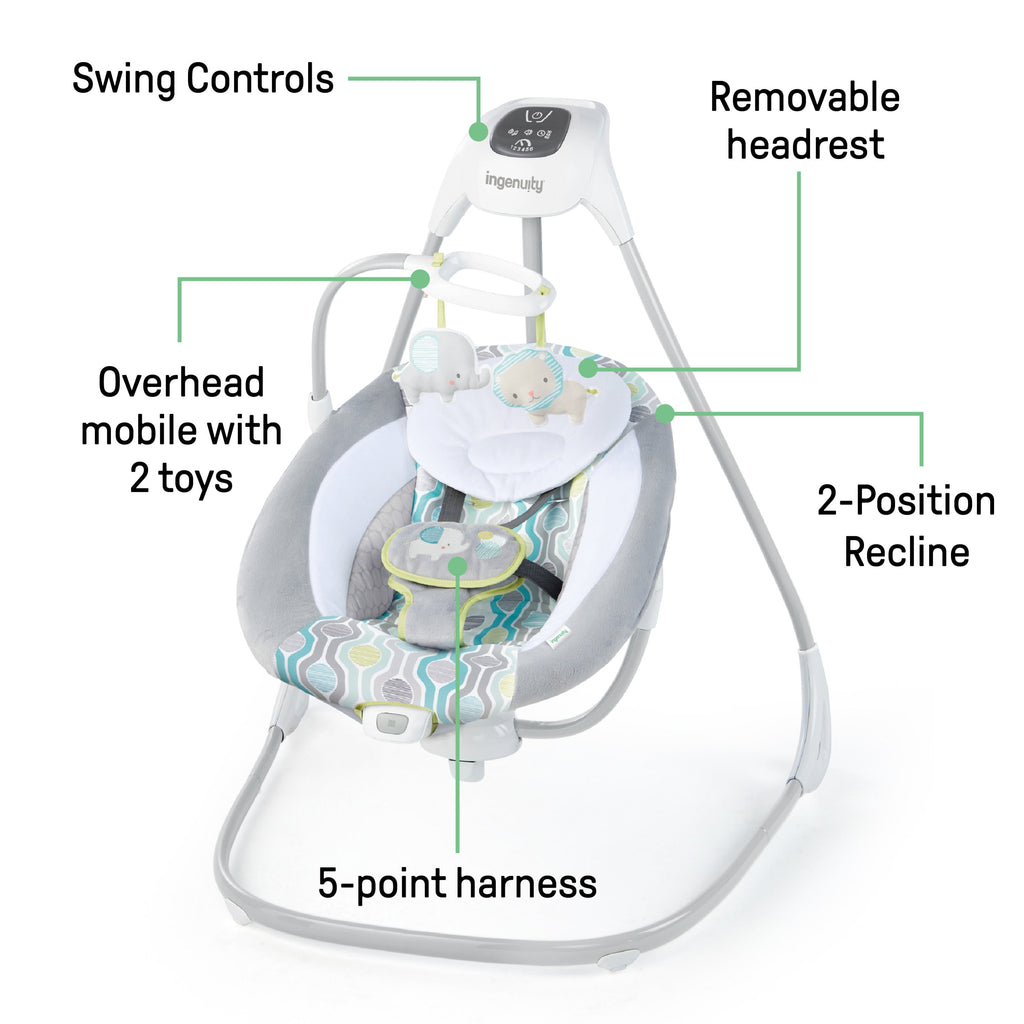 Ingenuity SimpleComfort Multi-Direction Compact Vibrating Baby Swing, Everston