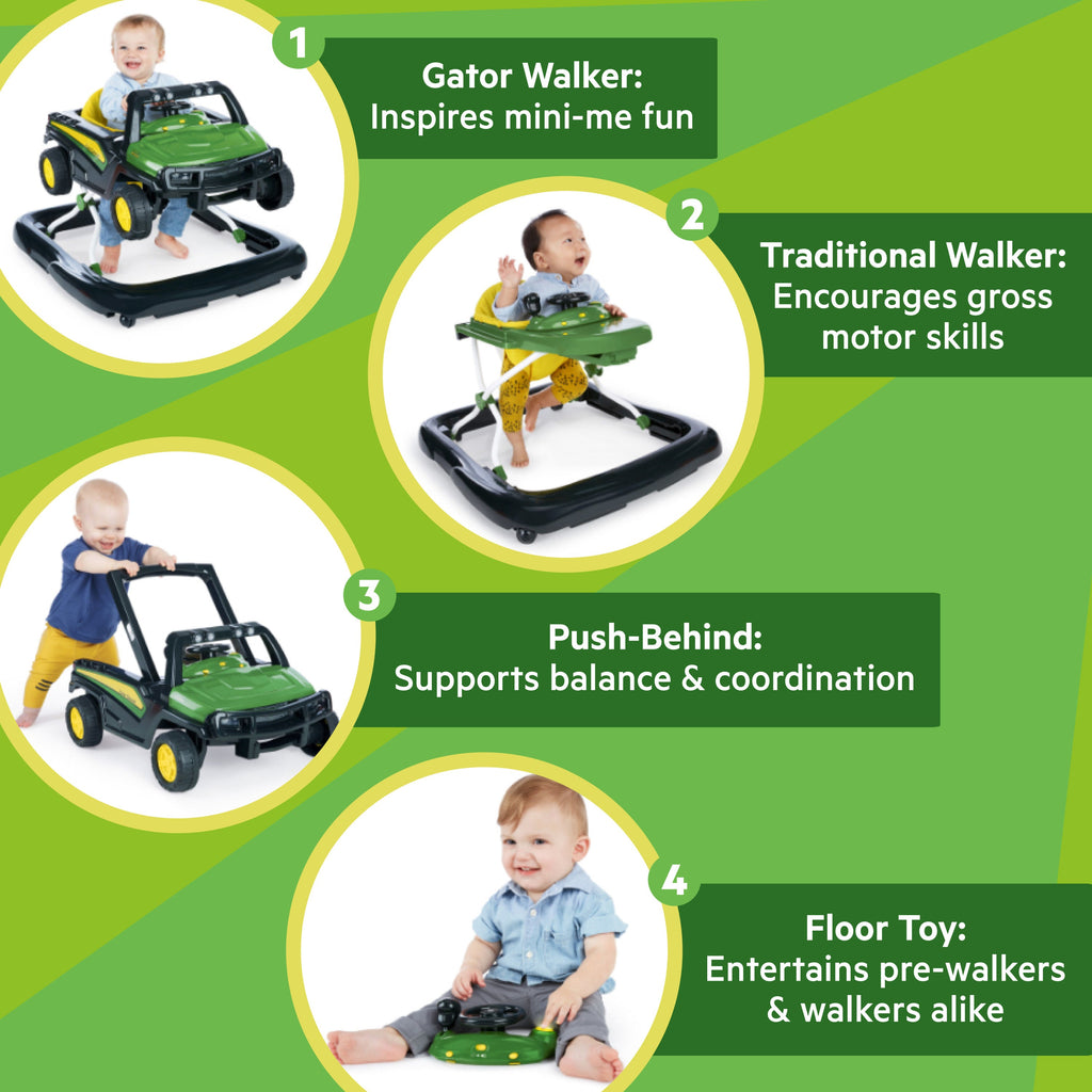 John Deere Gator 4-in-1 Green Baby Activity Walker with 4 Ways to Play
