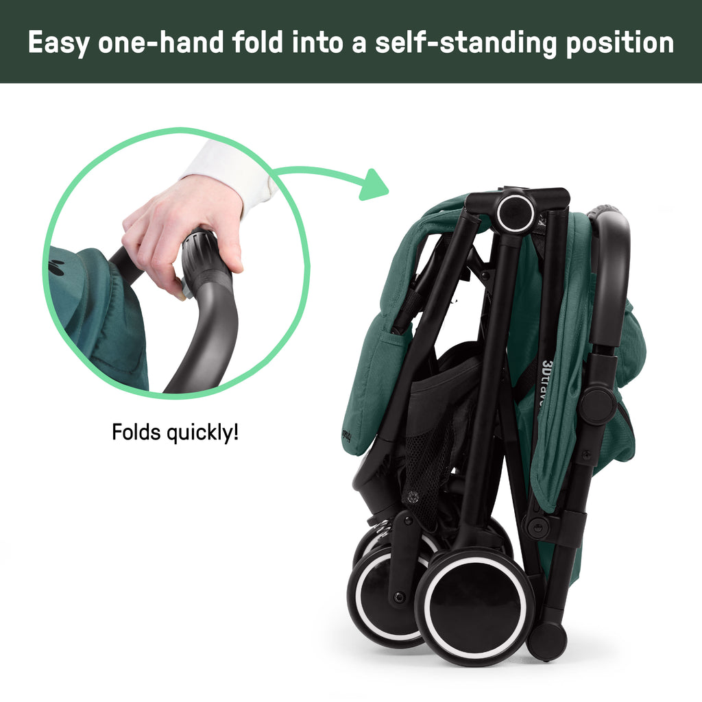 Ingenuity 3D Travelmate Pro Compact Travel Stroller with Ride-On Board, One-Hand Fold, Car Seat Compatible, Protective Canopy