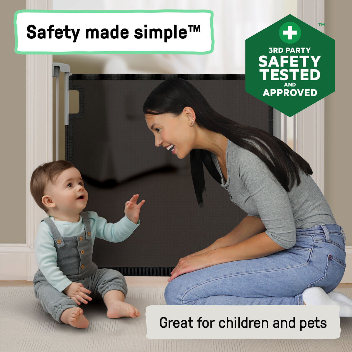 The Thruway 52W Series Pet and Baby Retractable Gate with Tuck Away Mesh, Openings up to 52 Wide - Black