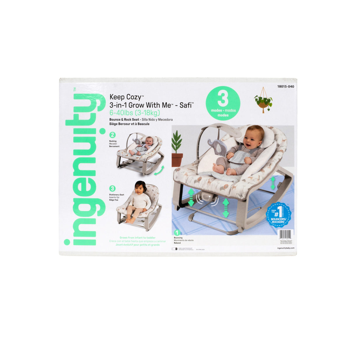 Ingenuity Keep Cozy 3-in-1 Vibrating Infant & Toddler Baby Bouncer and Rocker Chair, Green