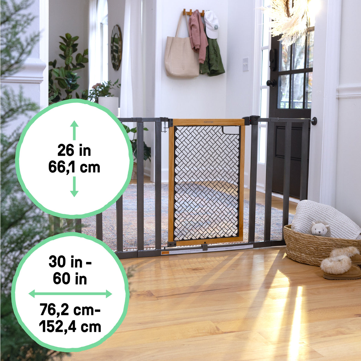 The Thruway 60XW Series Extra Wide Safety Pet and Baby Gate, 30-60 Wide, 26 Tall  Honey Oak