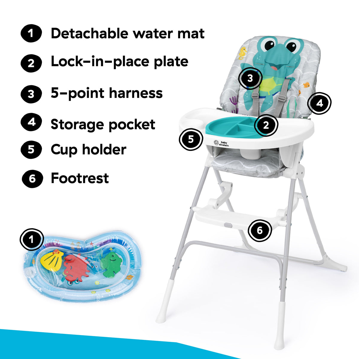 Baby Einstein Ocean Explorers Snack & Splash Compact Folding High Chair, Unisex