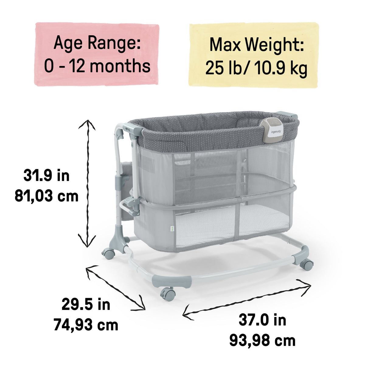 Dream & Grow Bedside Bassinet- Handstitch