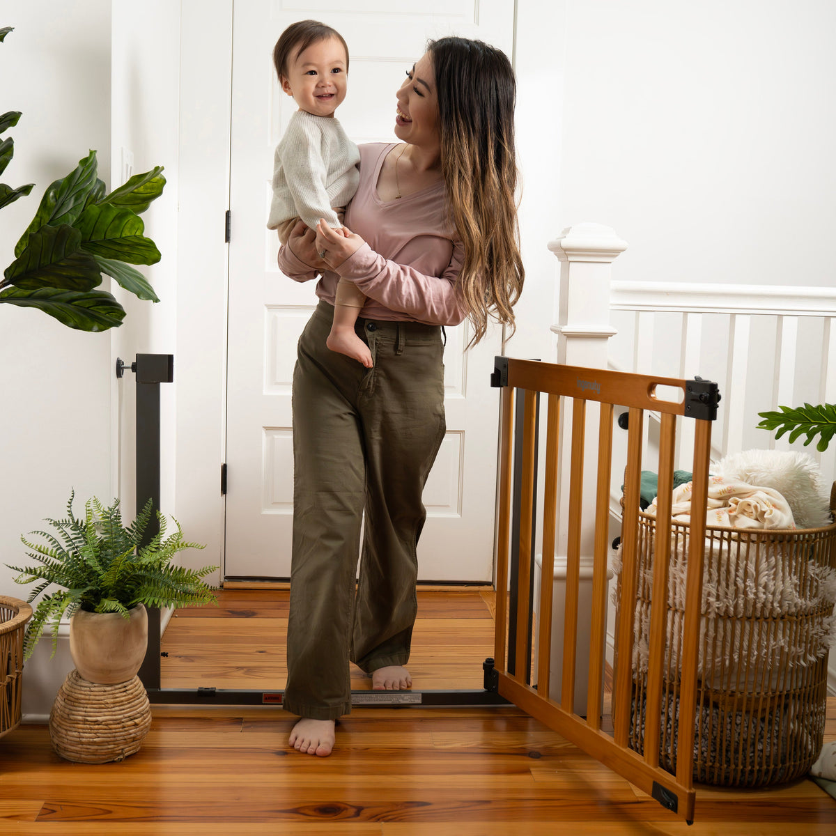 The Thruway 60XW Series Extra Wide Safety Pet and Baby Gate, 36-60 Wide - Honey Oak