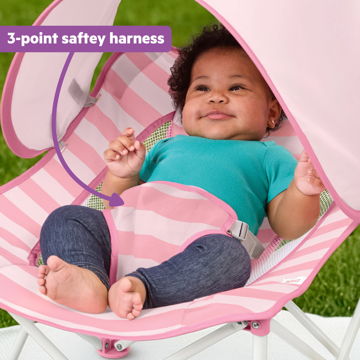 Bright Starts Pop 'N Chill Travel Seat, Pink Stripe