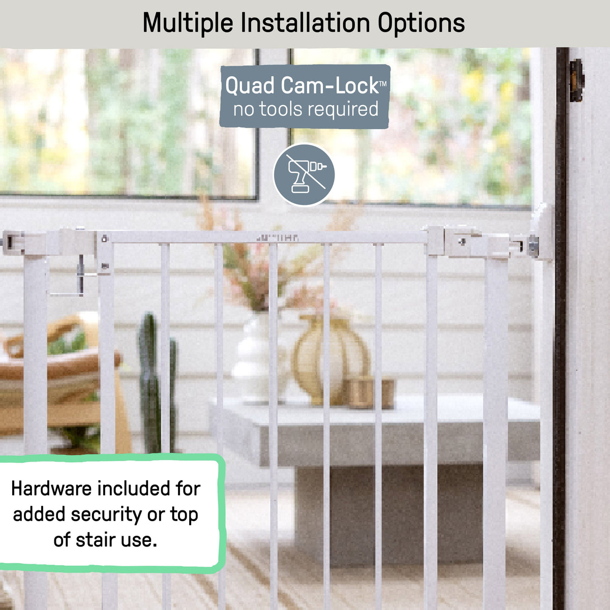 The Doorway 37W Series Pet and Baby Gate with Quad-Cam Lock, Openings from 30-37 Wide - White