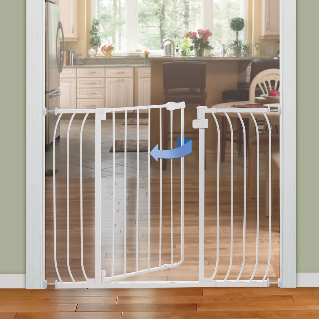 Multi-Use Extra Tall Walk-Thru Pet and Baby Gate, Openings 29-48 Wide, 36 Tall - White