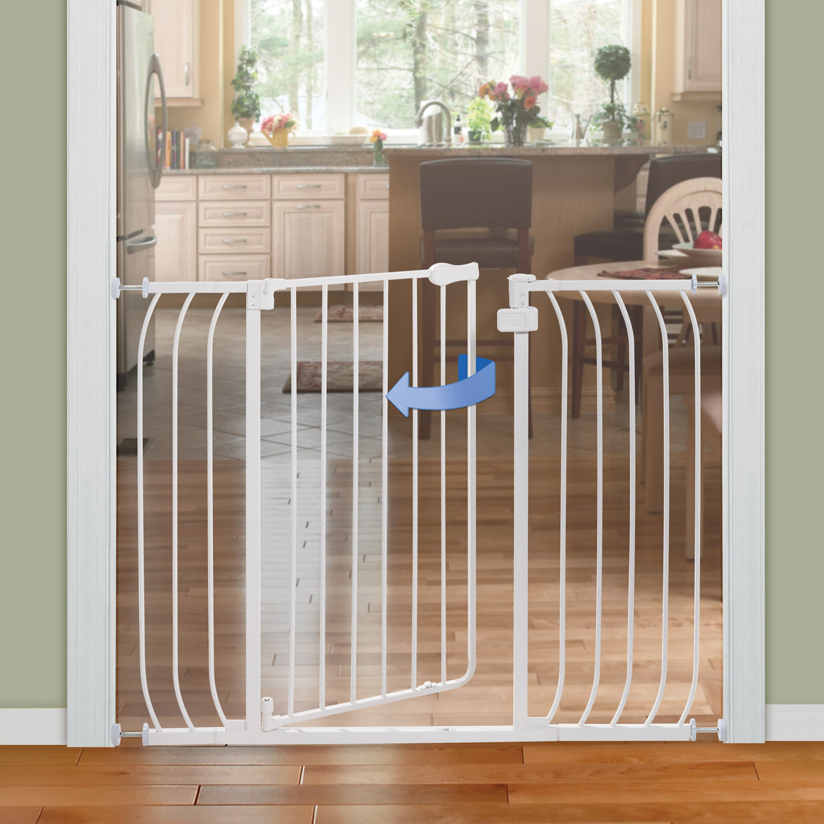 Multi-Use Extra Tall Walk-Thru Pet and Baby Gate, Openings 29-48 Wide, 36 Tall - White