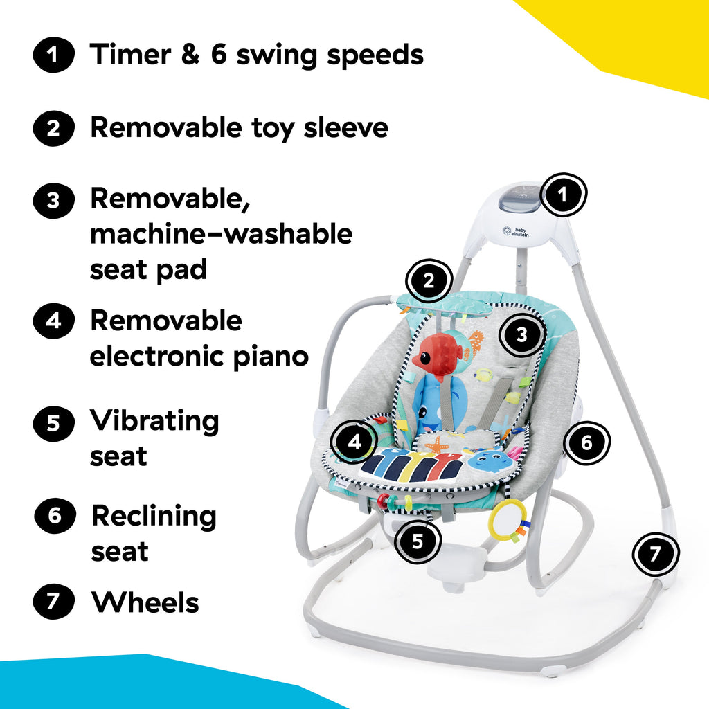 Baby Einstein Ocean Explorers Kick to It 4-in-1 Musical Swing & Rocker, with Piano Toy