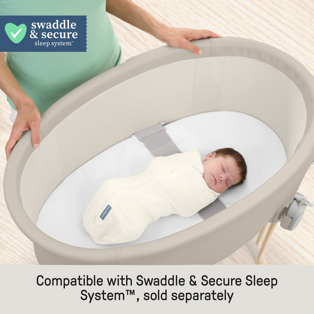 Ingenuity Right Height Adjustable Bassinet for Postpartum Recovery  4 Height Levels, Soothing Vibration, Light & Sound - Sand