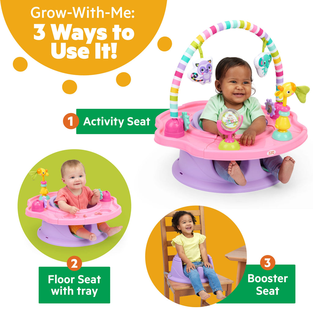 Bright Starts SuperSeat 3-in-1 Seat with Snacking Tray, Pink Paradise, 6 Months+