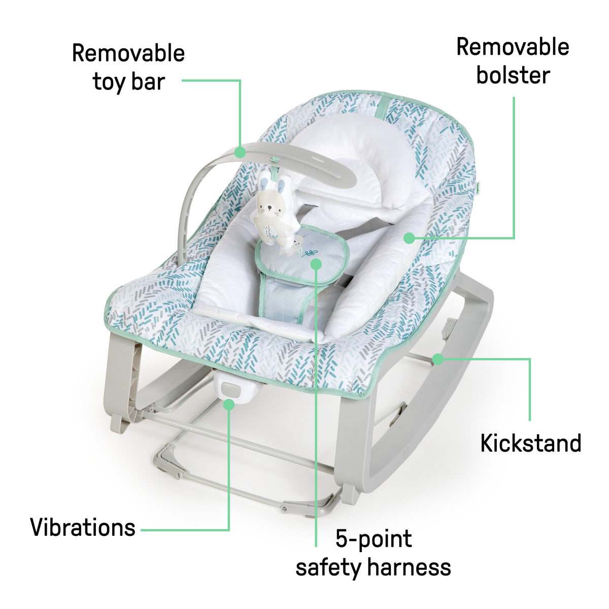 Ingenuity Keep Cozy 3-in-1 Grow with Me Baby Bouncer, Rocker & Toddler Seat, Spruce