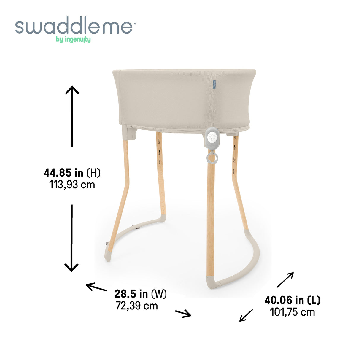 Ingenuity Right Height Adjustable Bassinet for Postpartum Recovery  4 Height Levels, Soothing Vibration, Light & Sound - Sand