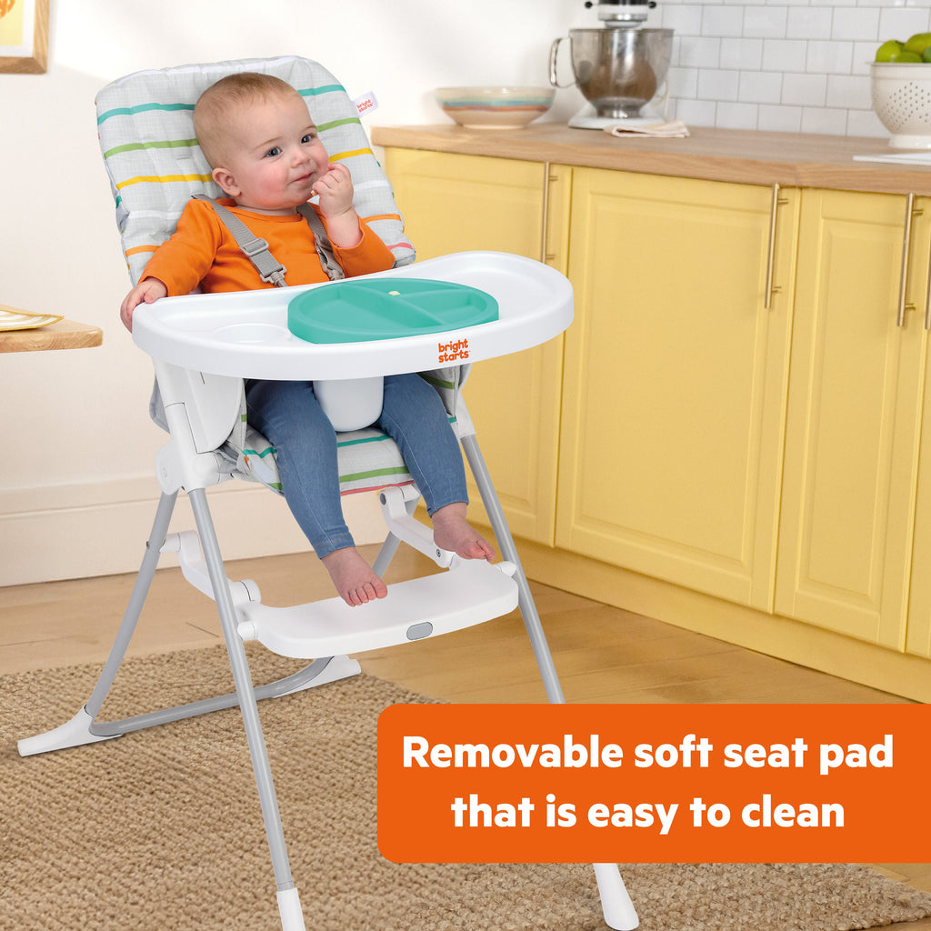 Bright Starts Dine Delight Compact Folding High Chair with 3-Section Plate, Unisex, Playful Paradise Pattern