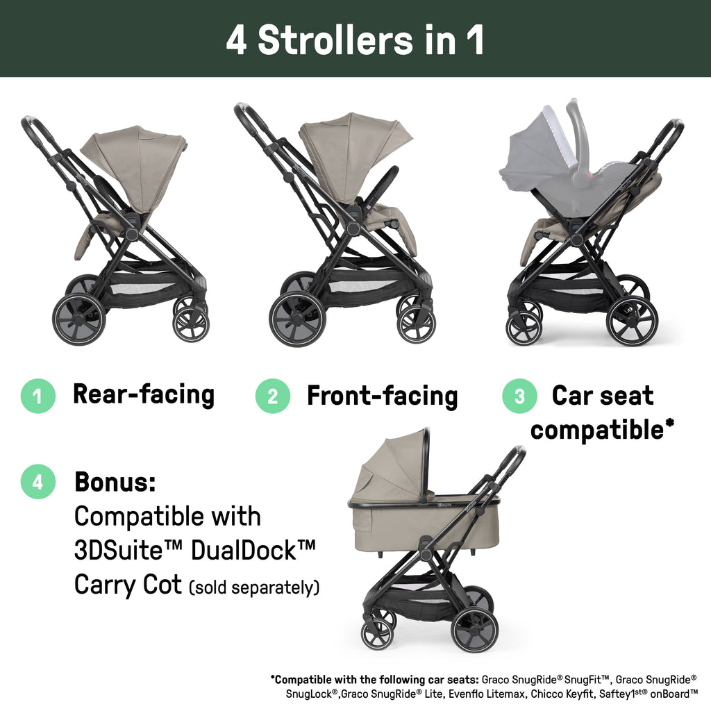 Ingenuity 3DSuite Modular Stroller with Reversible Seat, One-Hand Fold, Car Seat Compatible & Extra-Large Storage - Cashew
