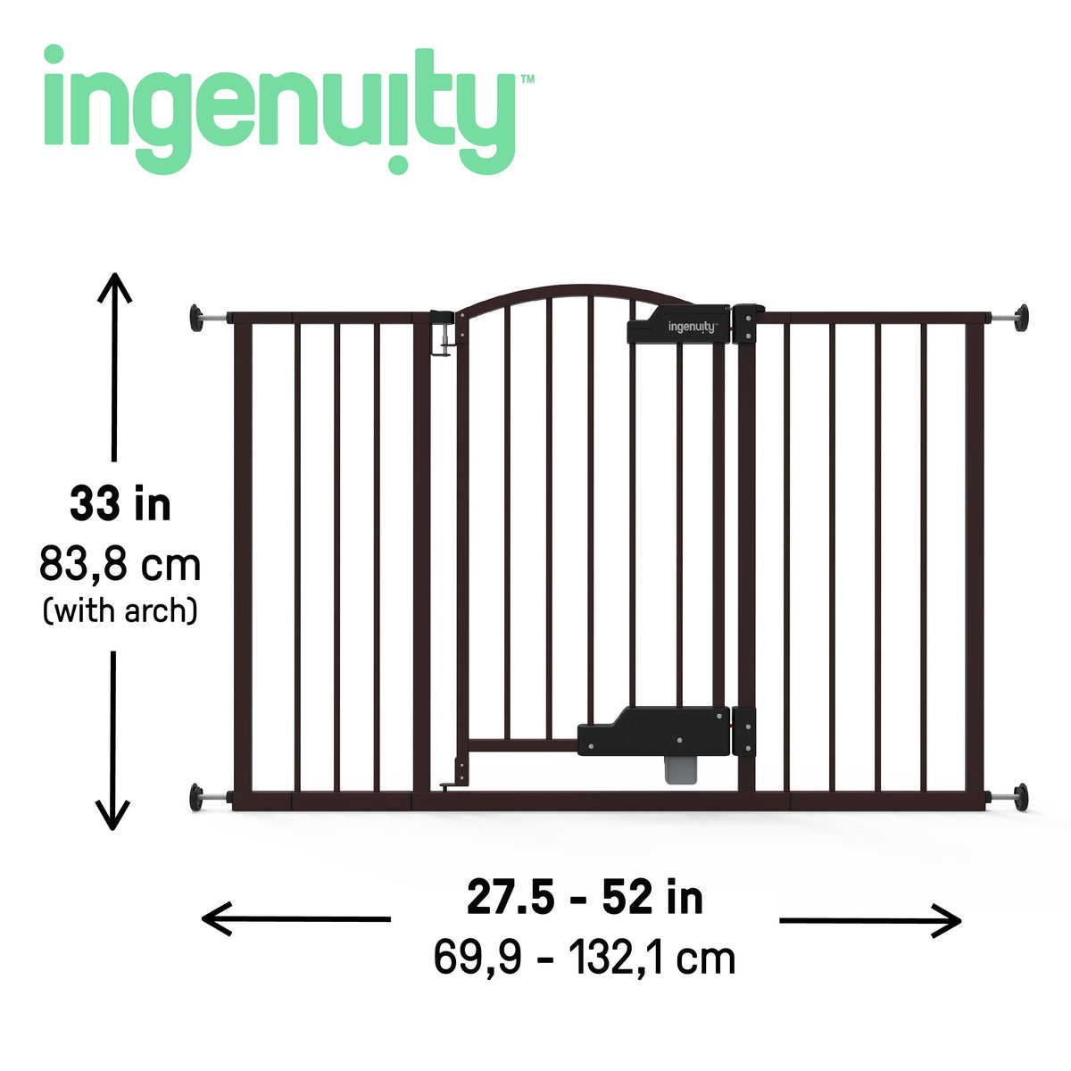 The Thruway 52W Series - Hands Free Open Pet and Baby Gate, Openings from 27.5 - 52 Wide  Espresso Metal