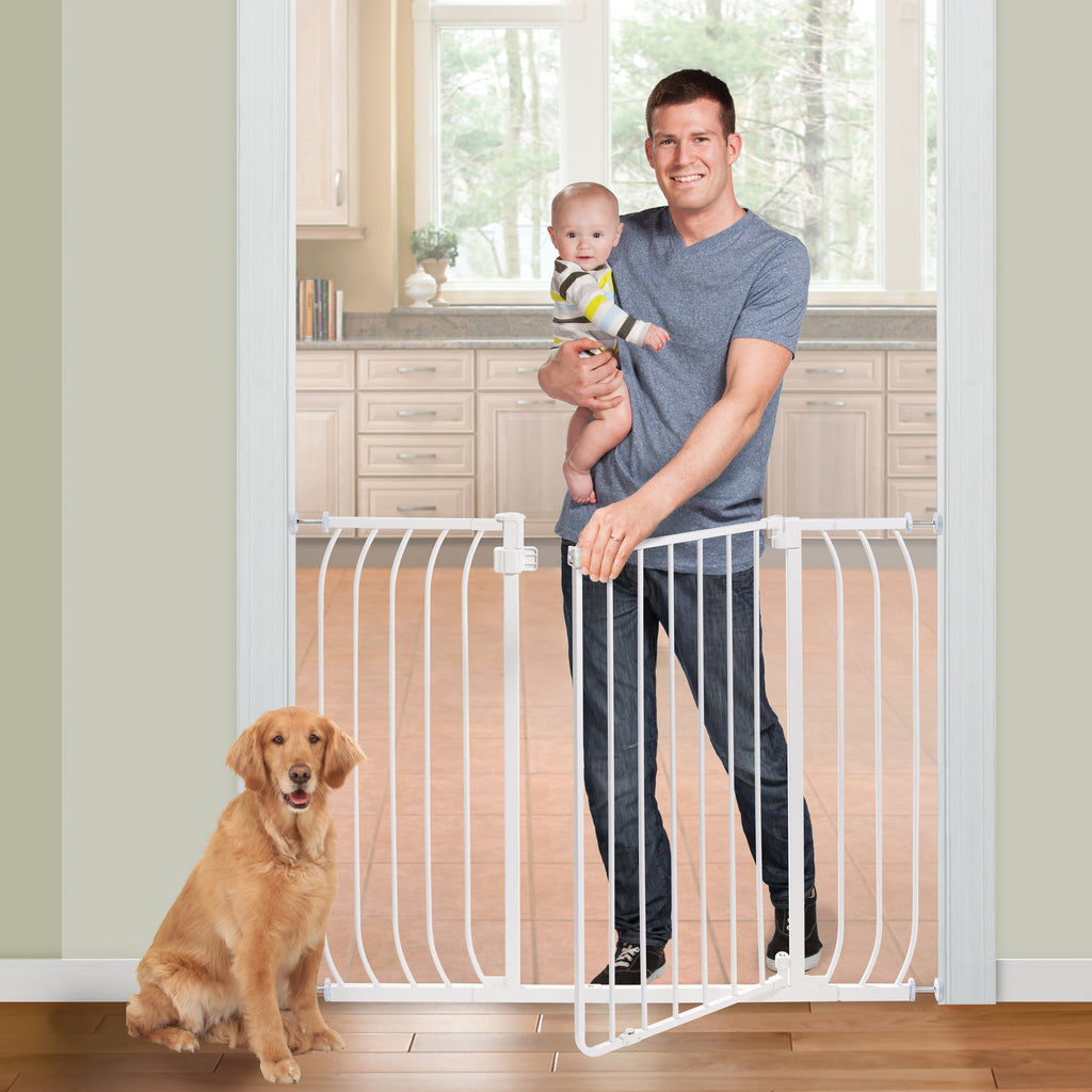 Multi-Use Extra Tall Walk-Thru Pet and Baby Gate, Openings 29-48 Wide, 36 Tall - White