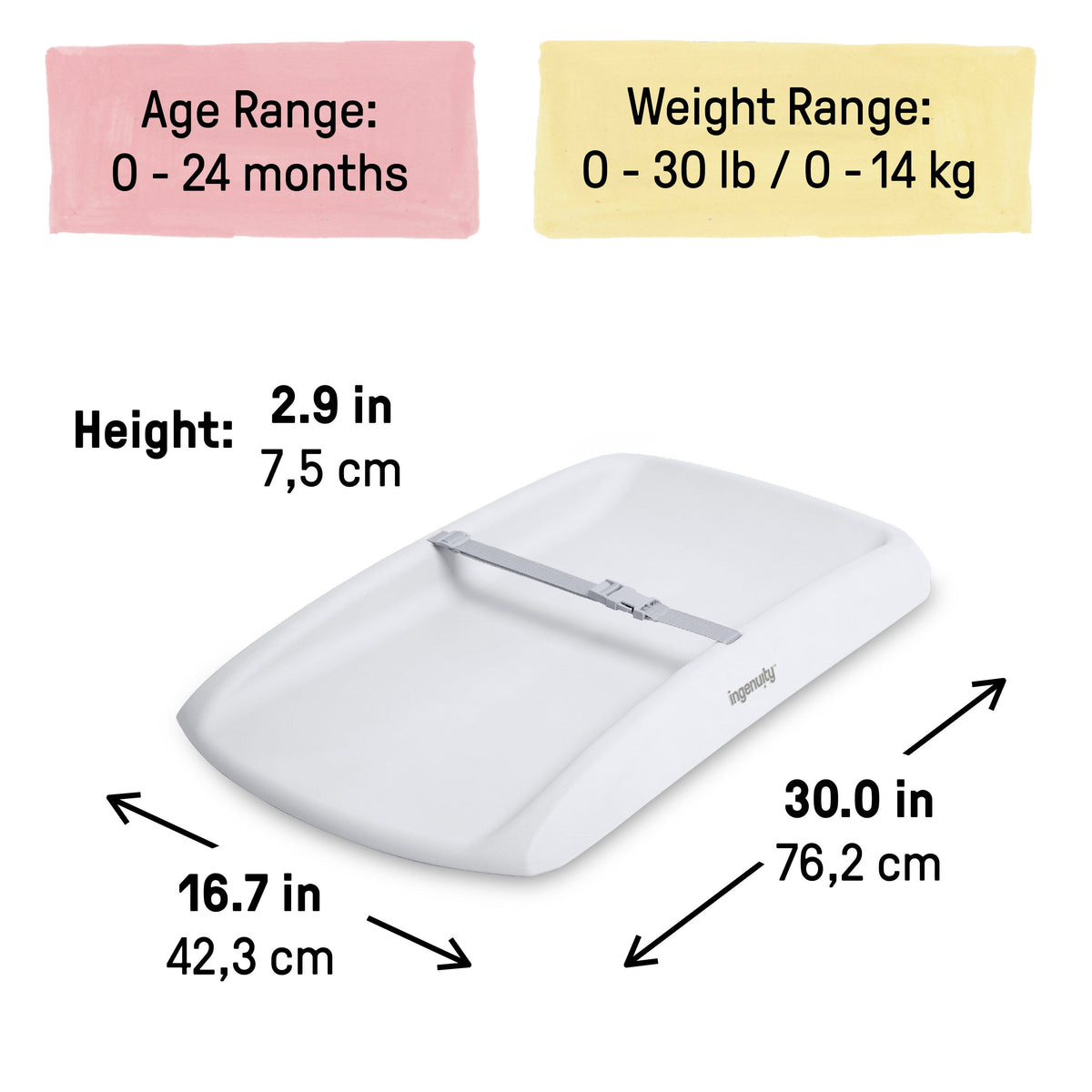 Ingenuity Comfy Clean Changing Pad with Safety Strap and Quick-Release Buckle - Grey