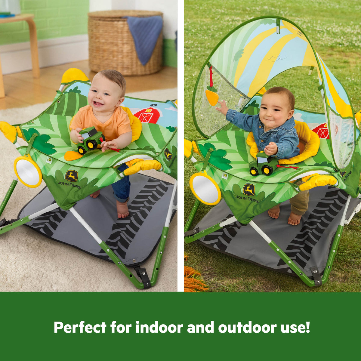 Bright Starts John Deere Pop 'N Jump Portable Activity Jumper, Unisex, 6M+