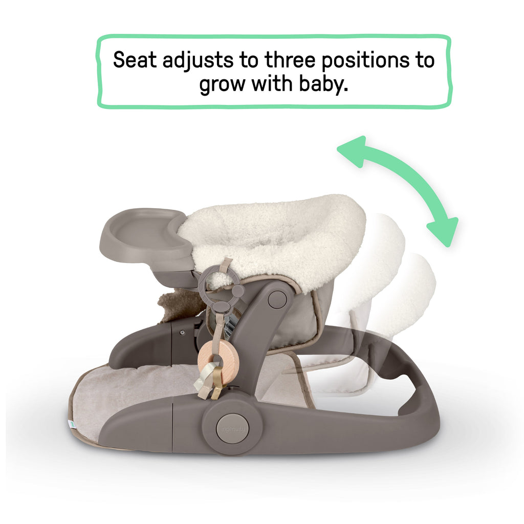 Ingenuity Prop Spot Learn-to-Sit Floor Seat with Tray, Adjustable Baby Support Seat, Soft Boucl Cushion, Foldable - Tan