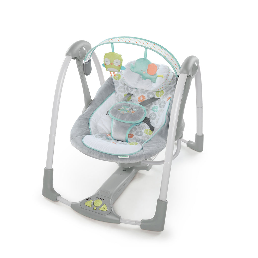 Ingenuity Swing 'n Go Portable 5-Speed Baby Swing with Nature Sounds - Hugs & Hoots