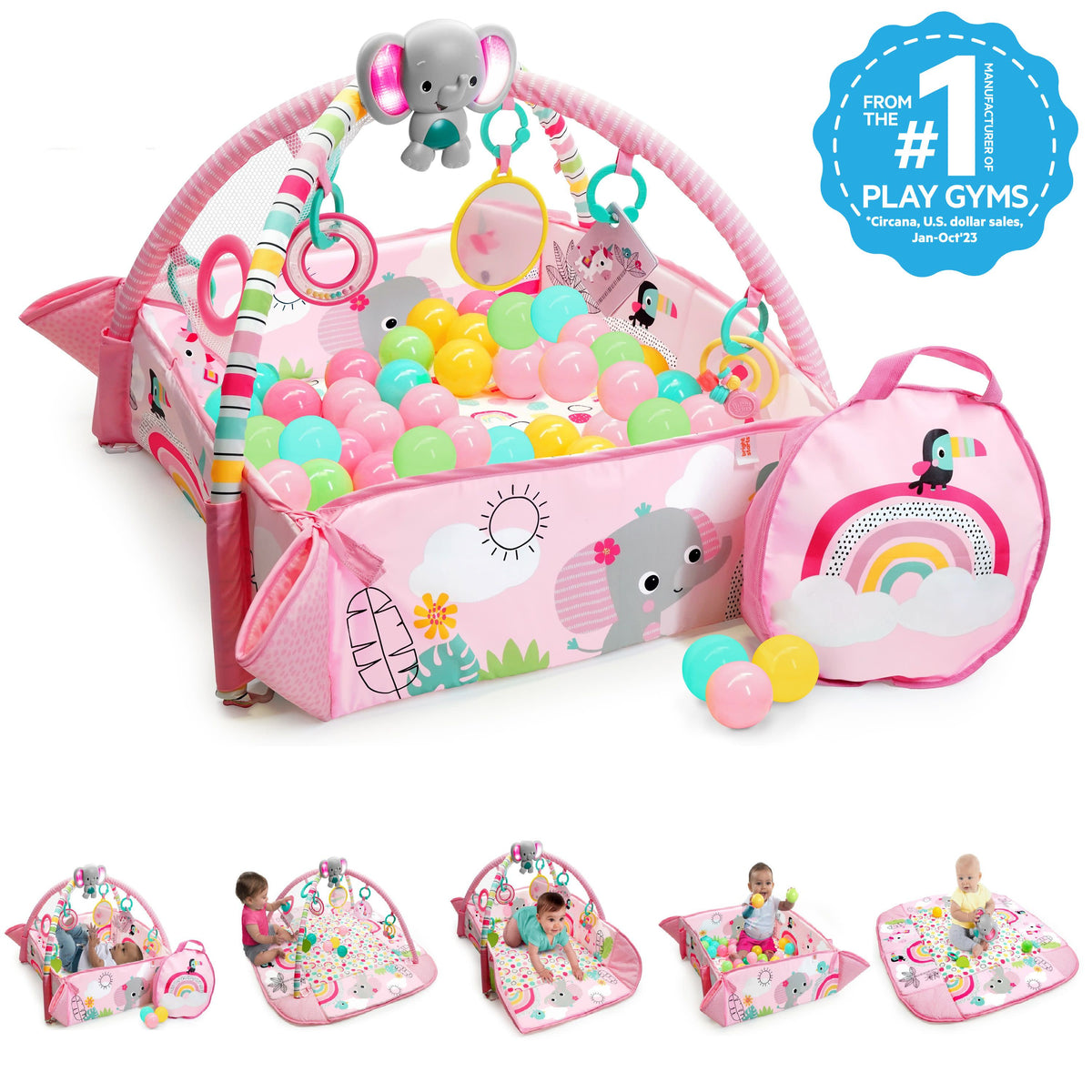 Bright Starts 5-in-1 Your Way Ball Play Baby Activity Play Gym & Ball Pit, Rainbow Tropics