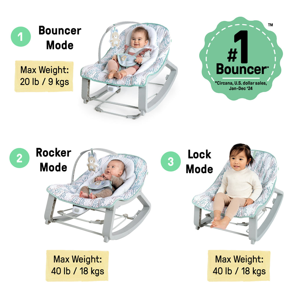 Ingenuity Keep Cozy 3-in-1 Grow with Me Baby Bouncer, Rocker & Toddler Seat, Spruce