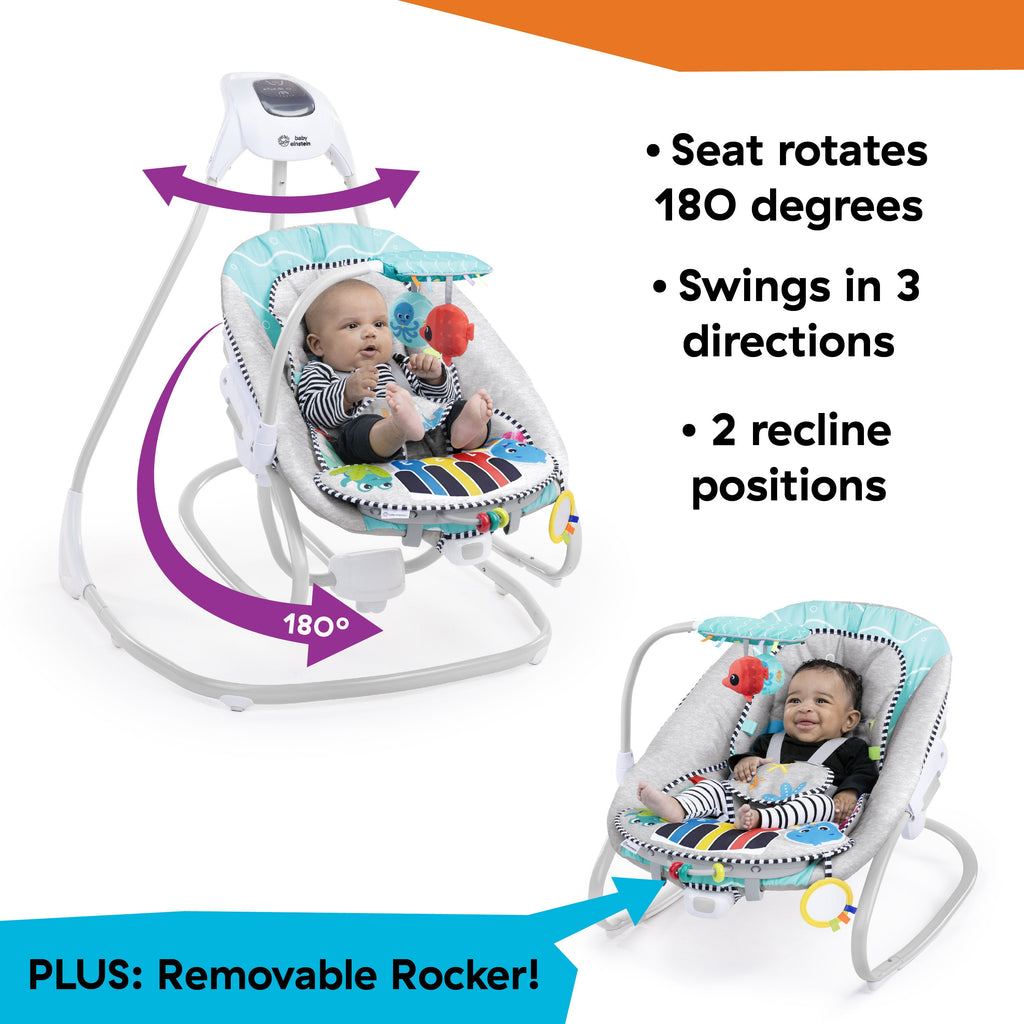 Baby Einstein Ocean Explorers Kick to It 4-in-1 Musical Swing & Rocker, with Piano Toy