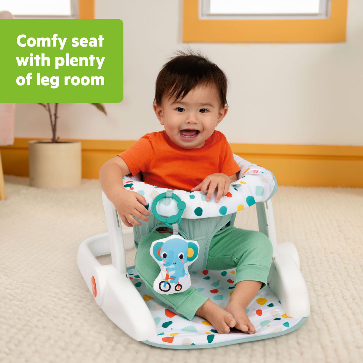 Bright Starts Learn-to-Sit 2-Position Baby Floor Seat with Elephant Toy, Unisex, 4-12 Months