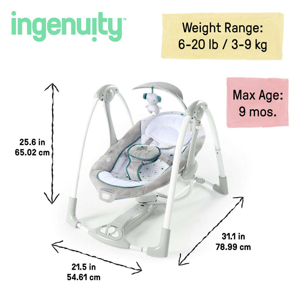 Ingenuity ConvertMe 2-in-1 Compact Portable Baby Swing 2 Infant Seat, Nash