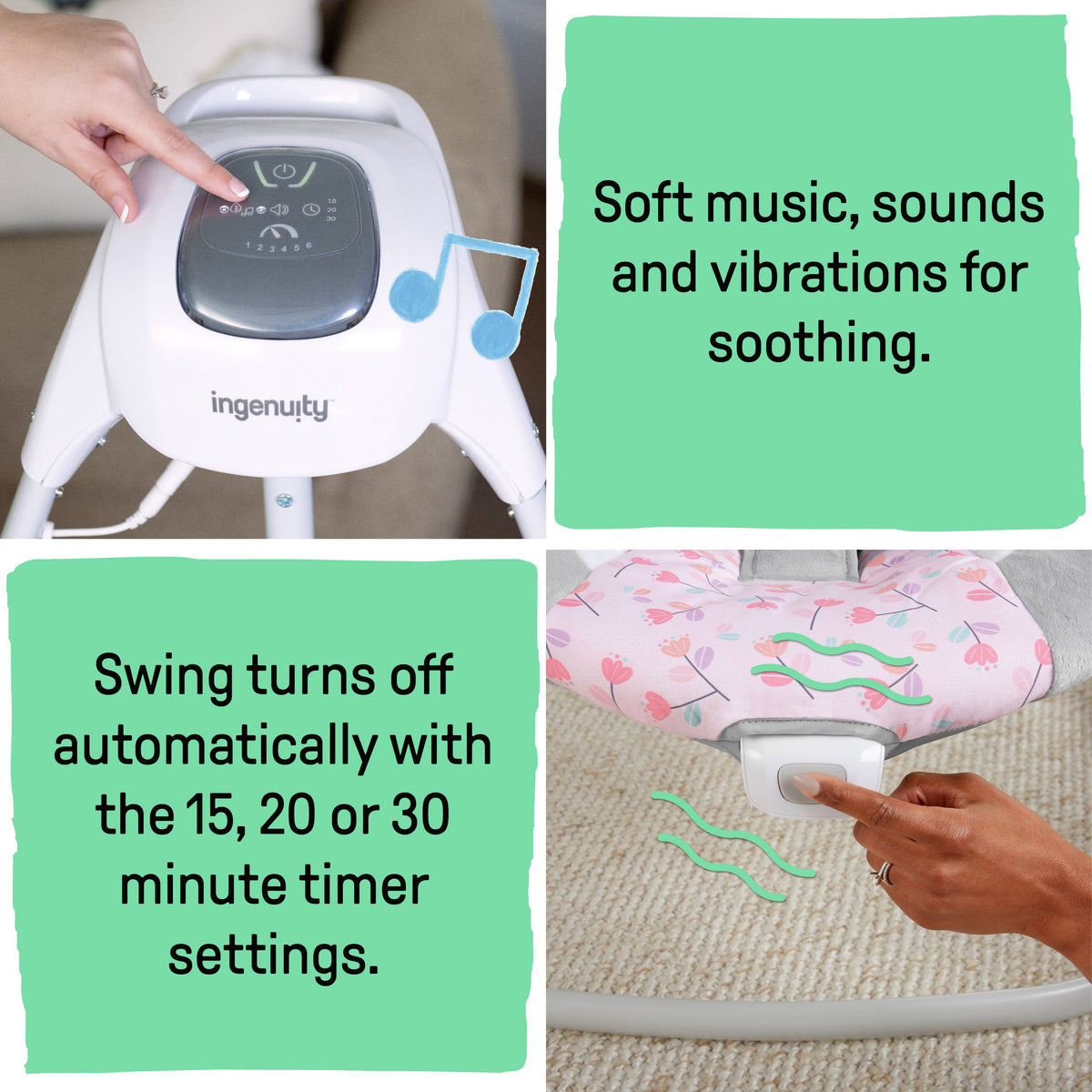 Ingenuity SimpleComfort Multi-Direction Compact Vibrating Baby Swing, Cassidy