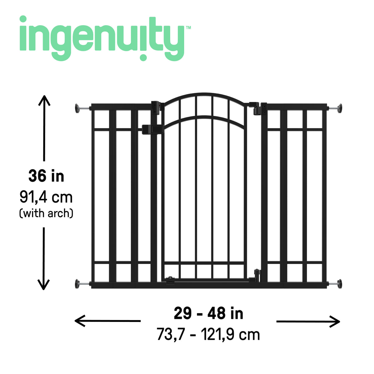 The Doorway 48W Series Pet and Baby Gate, Openings 28.5 to 48 - 36 Tall - Black