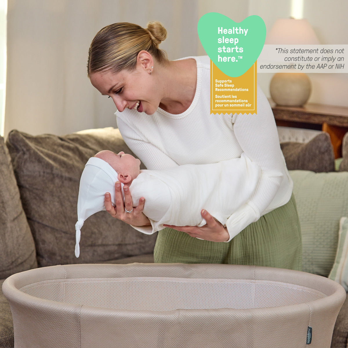 Ingenuity Snooze & Stow Easy-Folding Bassinet with Sound, Light & Vibration - Luxe Evergreen