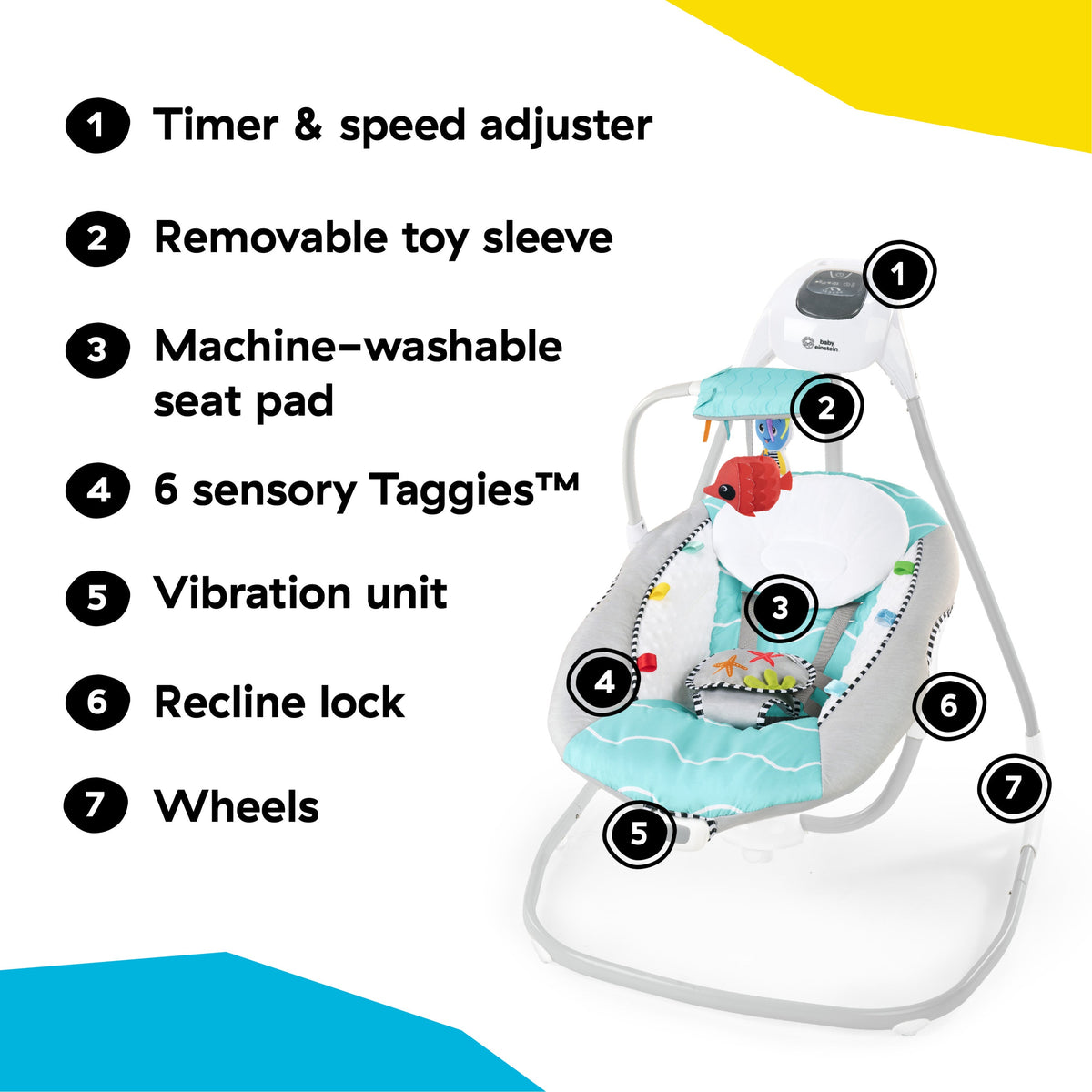 Baby Einstein Ocean Explorers Compact Vibrating Baby Swing, Grey
