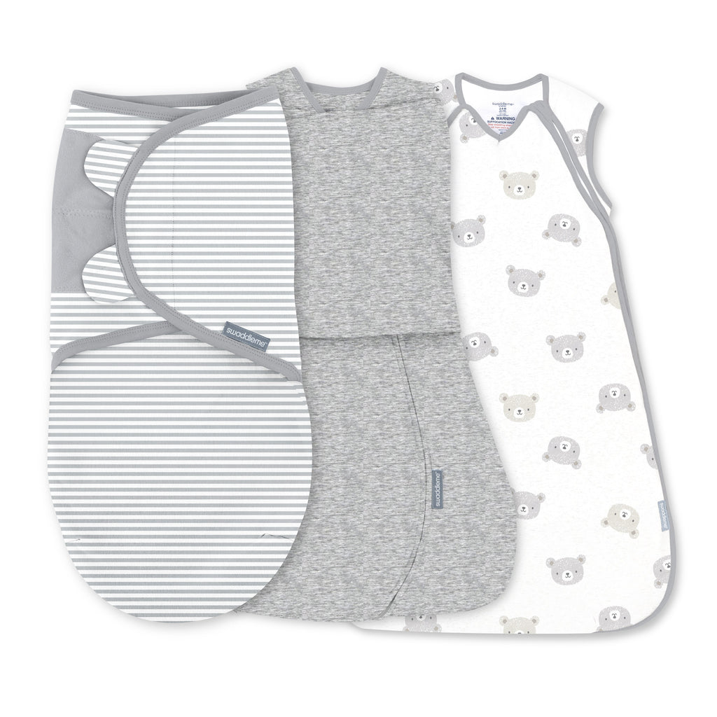 SwaddleMe by Ingenuity Stages of Sleep Gift Set, 3-Piece Swaddle & Sleep Sack Set  Bears