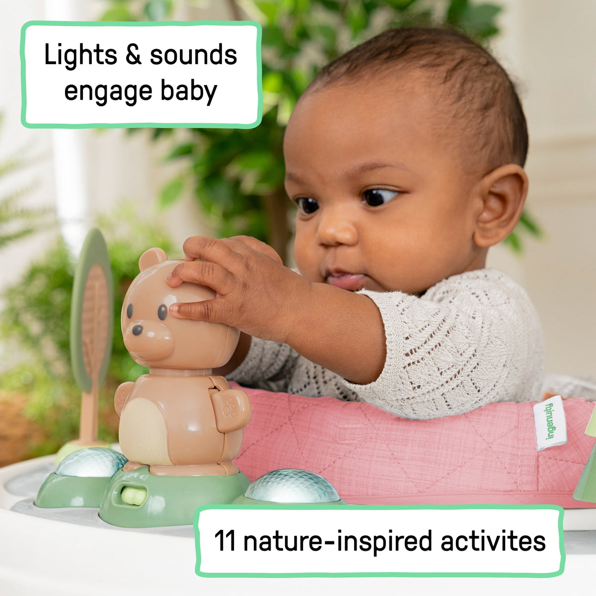 Ingenuity Spring & Sprout 2-in-1 Baby Activity Center Jumper and Table with Infant Toys - Ages 6 months +, First Forest