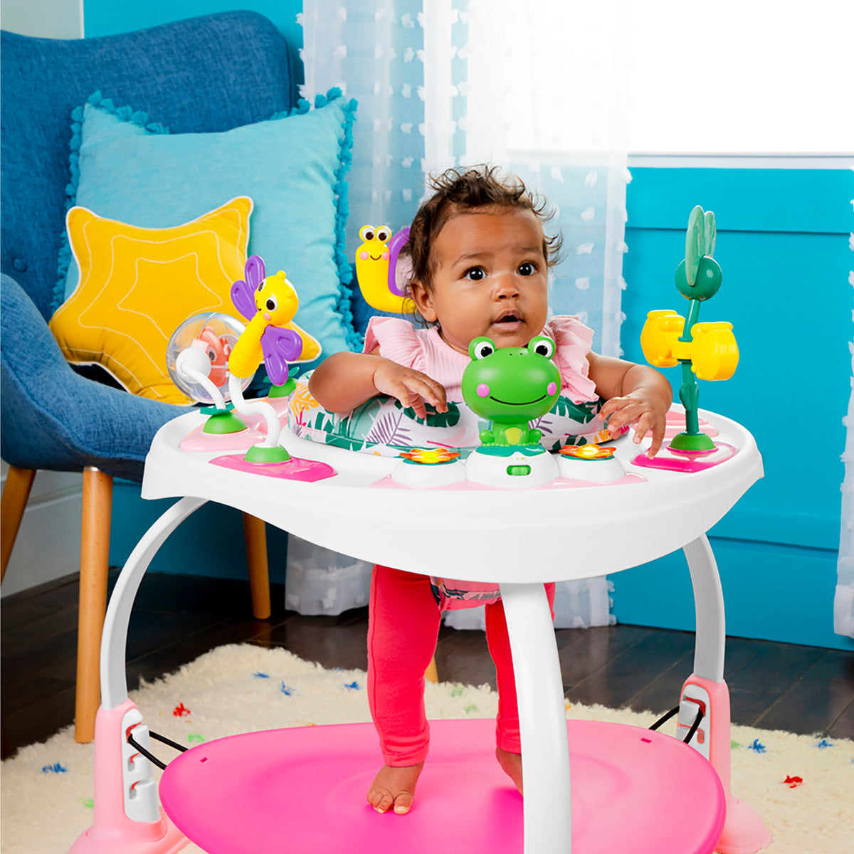 Bright Starts Bounce Bounce Baby 2-in-1 Activity Center Jumper & Table, Playful Palms