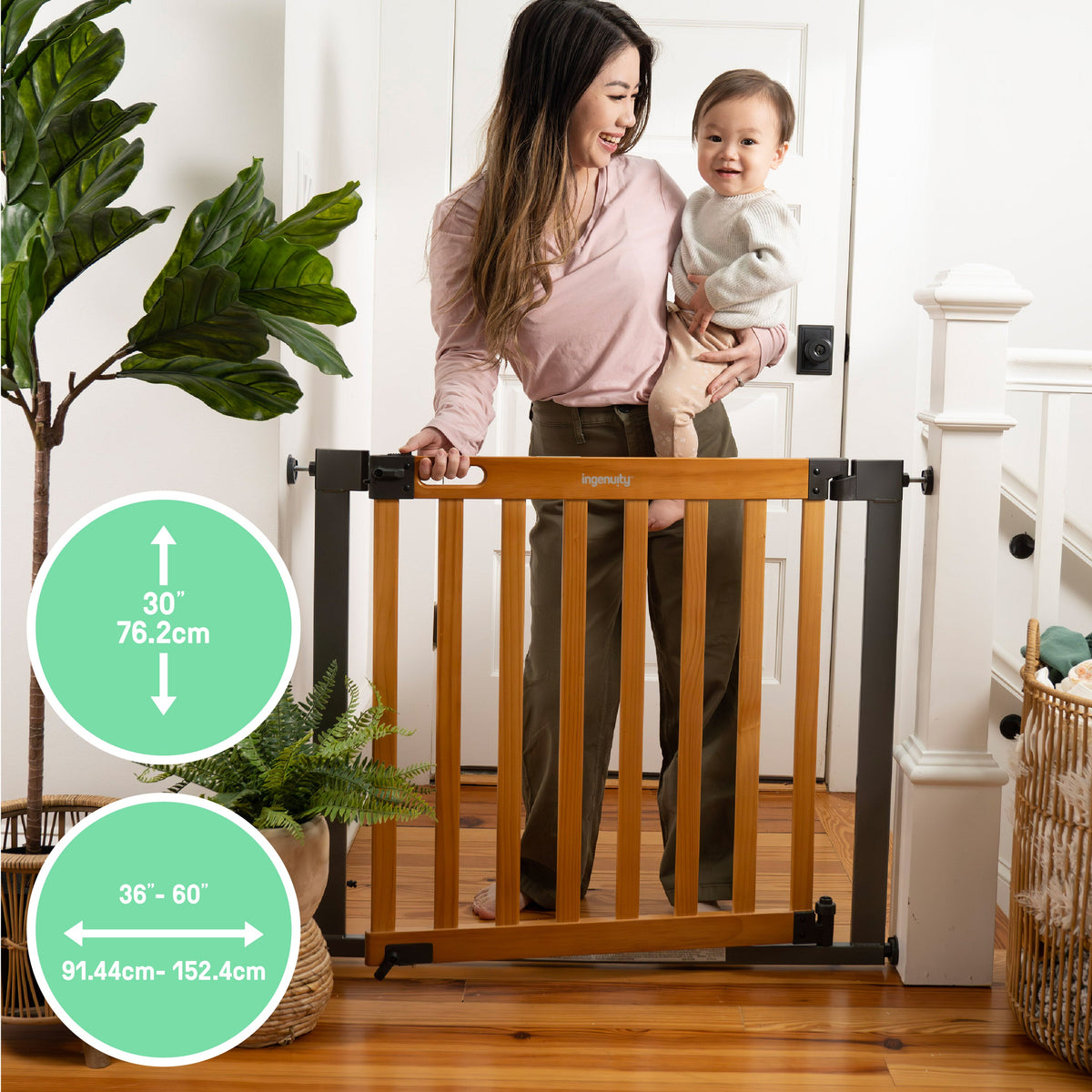 The Thruway 60XW Series Extra Wide Safety Pet and Baby Gate, 36-60 Wide - Honey Oak