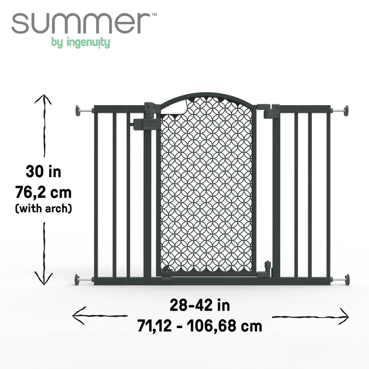 The Doorway 42W Series Pet and Baby Gate, Openings 28-42 Wide, 30 Tall, Grey