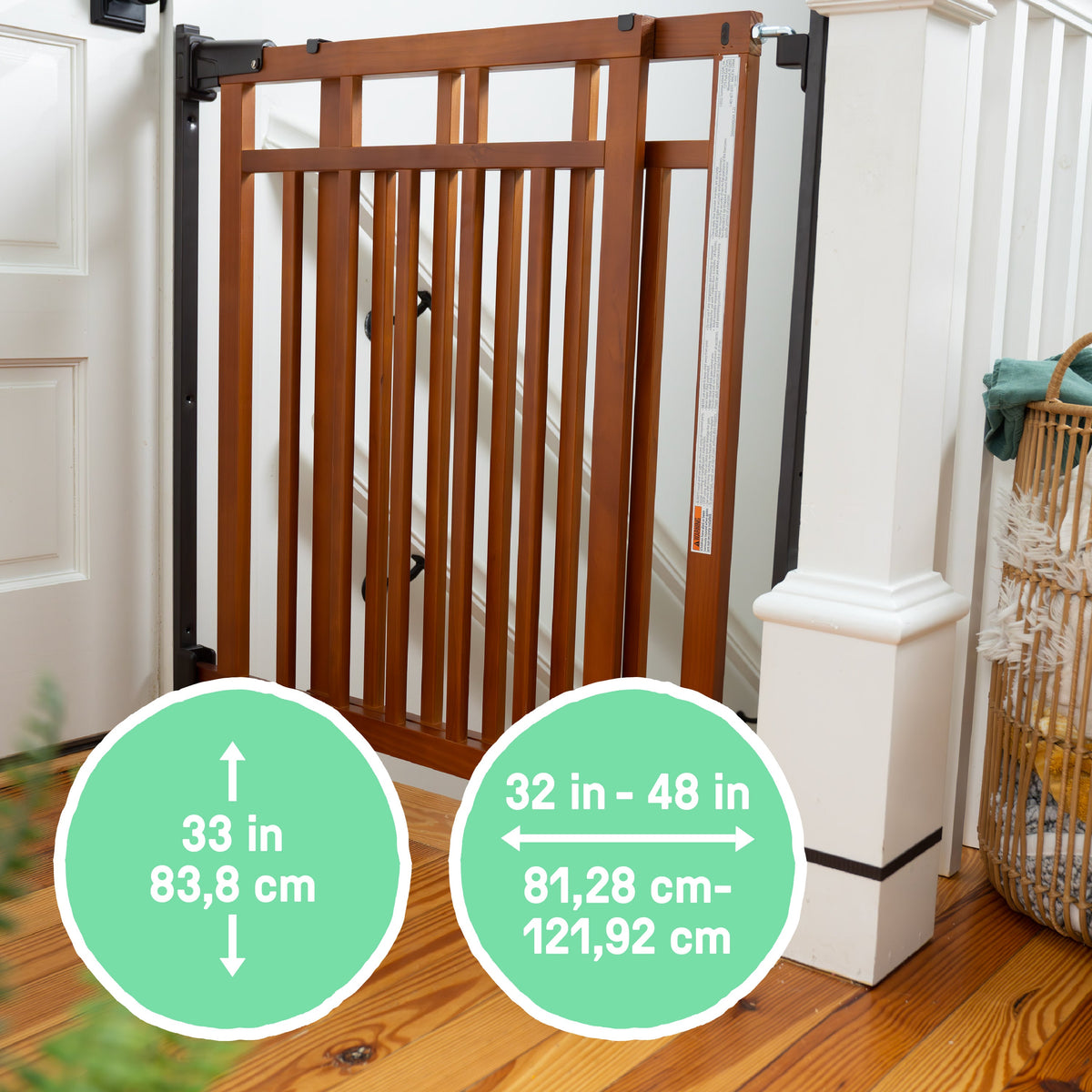 The Stairway+ 48W Series Pet and Baby Gate with Dual Banister Kit, Openings 32 to 48 Wide, 33 Tall