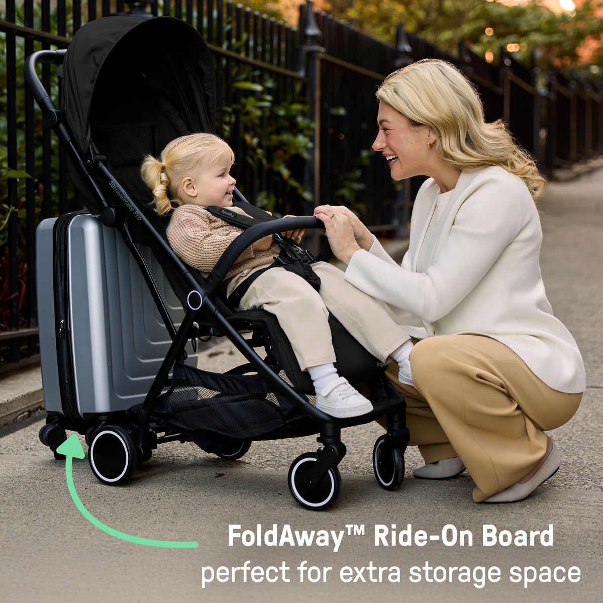 Ingenuity FoldAway Ride-On Board with Removable Seat, Standing or Seated Ride, Folds with Stroller