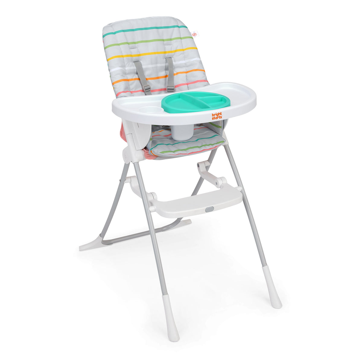 Bright Starts Dine Delight Compact Folding High Chair with 3-Section Plate, Unisex, Playful Paradise Pattern